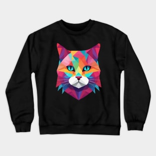 Geometrical Cat, vibrant with blue eyes Crewneck Sweatshirt